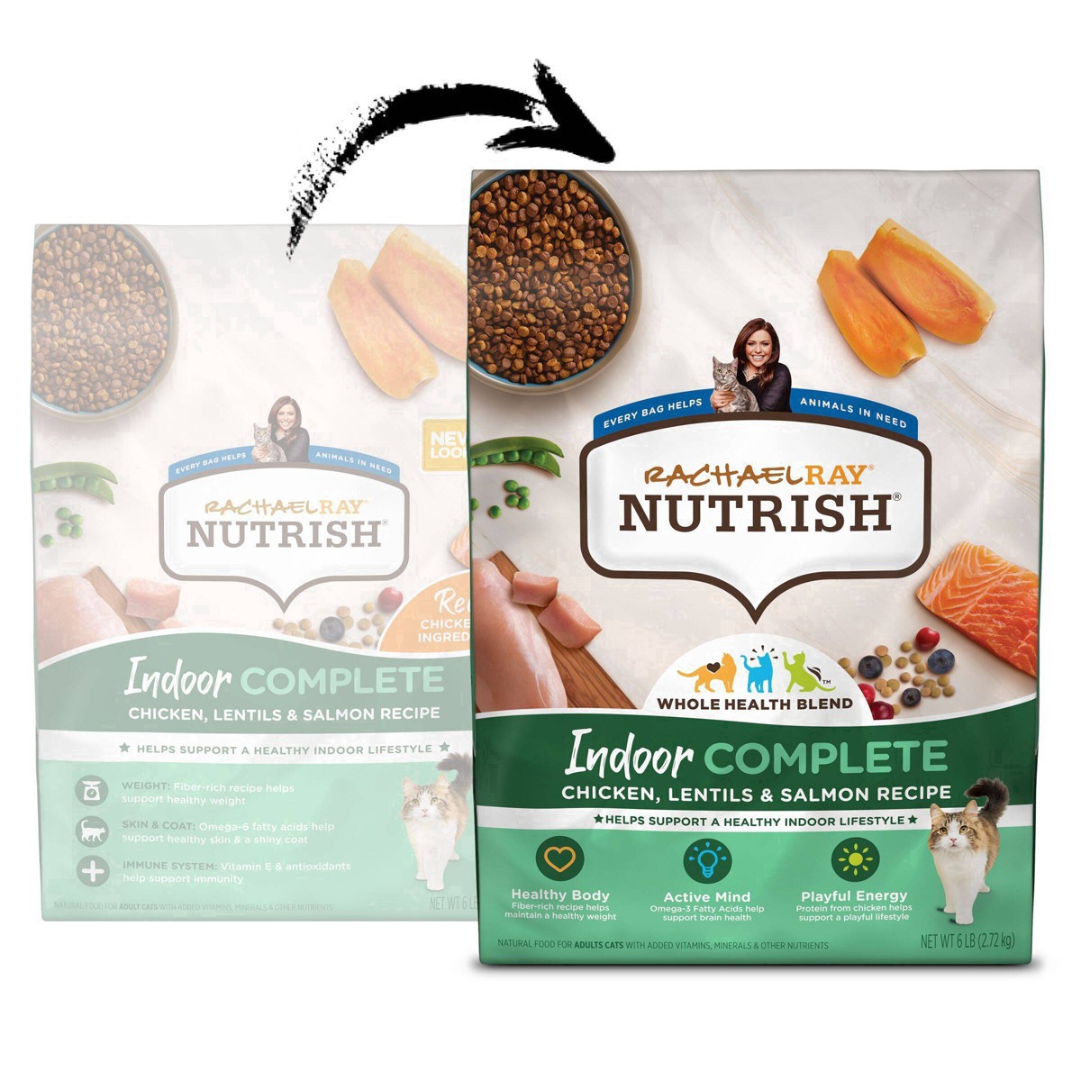 slide 77 of 92, Rachael Ray Nutrish Indoor Complete Chicken & Grain with Salmon Lentils Dry Cat Food - 6lbs, 6 lb