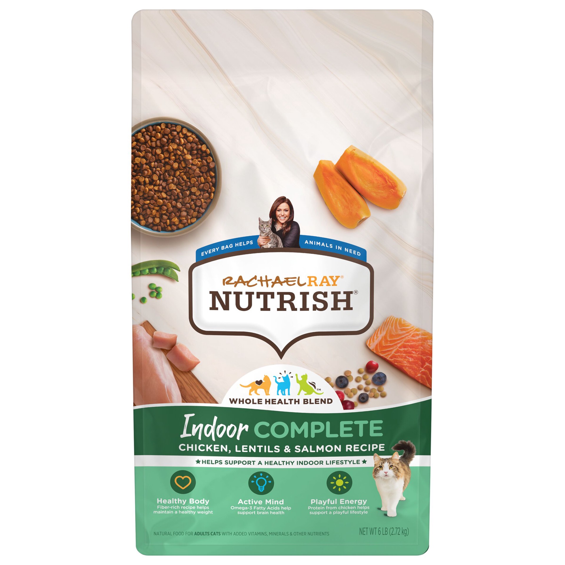 slide 1 of 92, Rachael Ray Nutrish Indoor Complete Chicken, Lentils & Salmon Recipe Dry Cat Food, 6 lb. Bag, 6 lb