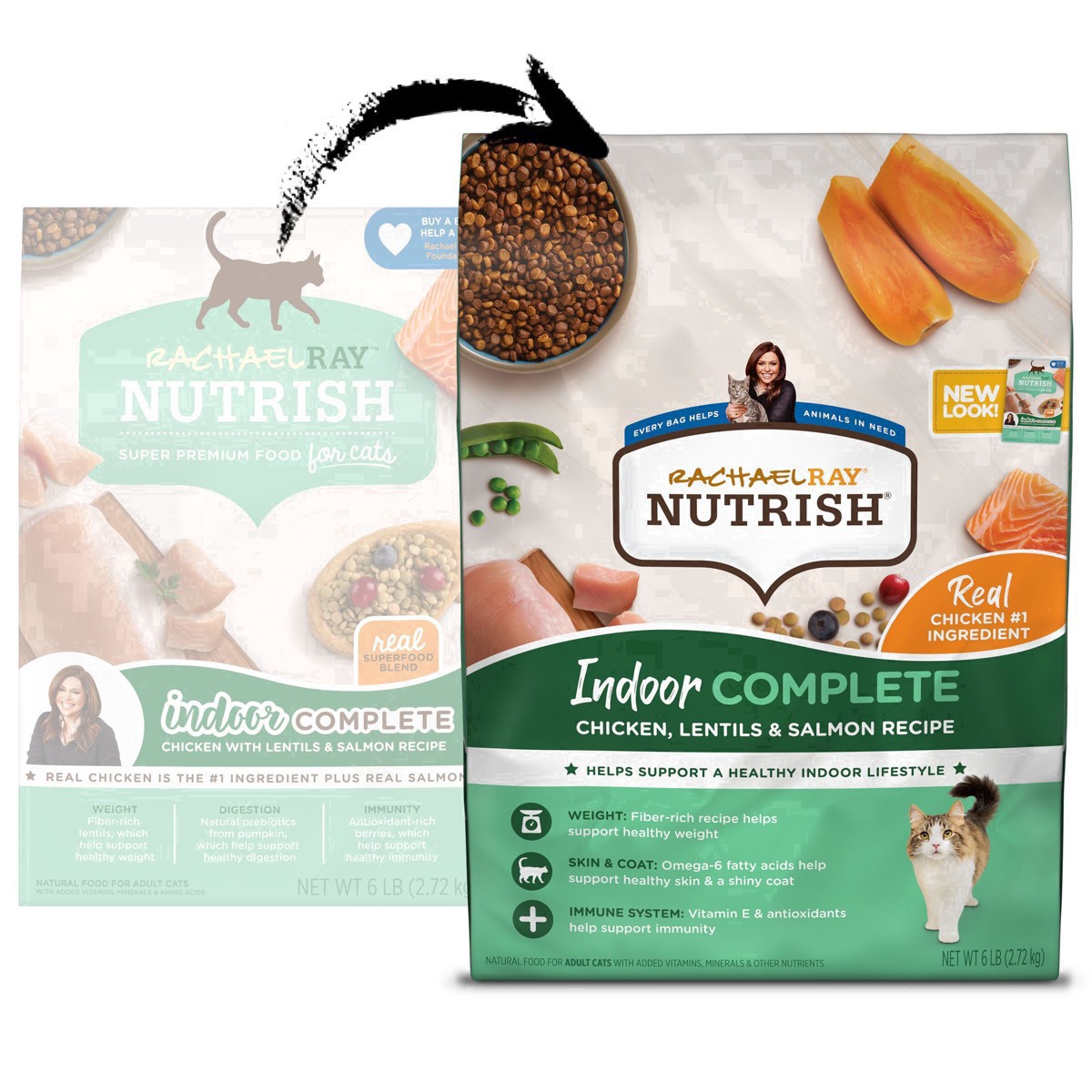 slide 61 of 92, Rachael Ray Nutrish Indoor Complete Chicken & Grain with Salmon Lentils Dry Cat Food - 6lbs, 6 lb