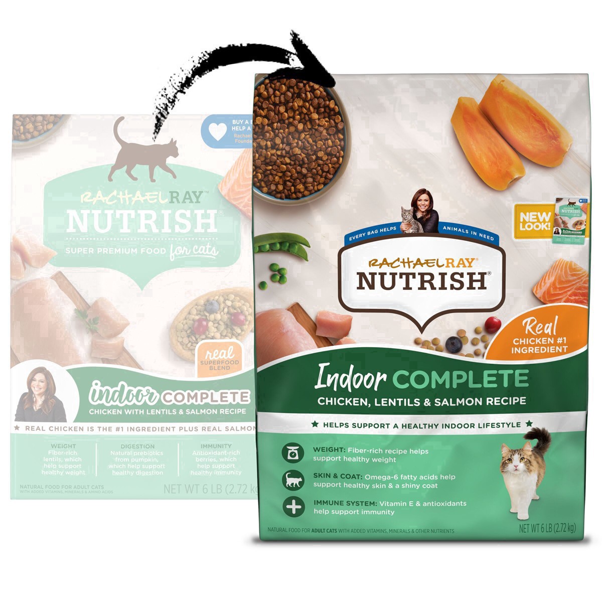 slide 50 of 92, Rachael Ray Nutrish Indoor Complete Chicken & Grain with Salmon Lentils Dry Cat Food - 6lbs, 6 lb