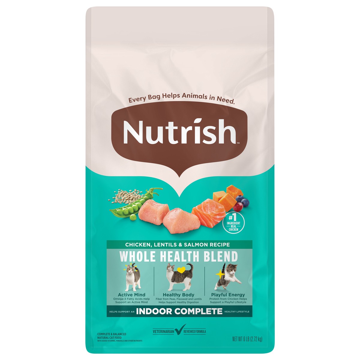 slide 1 of 92, Rachael Ray Nutrish Indoor Complete Chicken with Salmon & Lentils Dry Cat Food, 6 lb