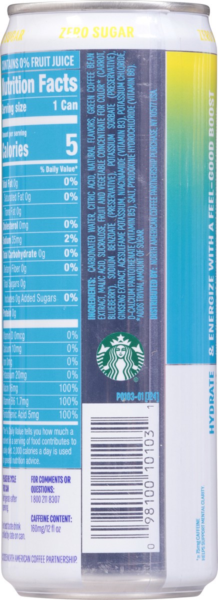 slide 8 of 14, Starbucks Iced Energy Zero Sugar Sparkling Energy Drink Blueberry Lemonade 12 Fl Oz, 12 fl oz