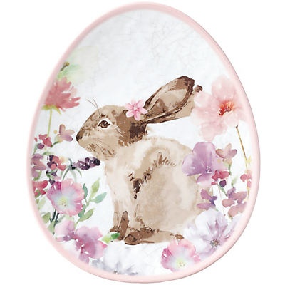 slide 1 of 1, Destination Holiday Pink Floral Bunny Melamine Egg Shape Easter Plate, 9 in