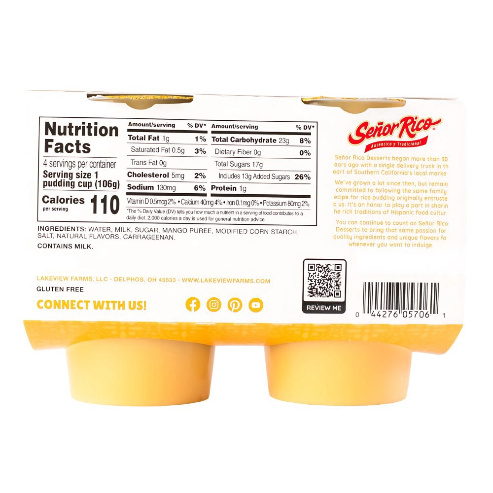 slide 2 of 6, Senor Rico® Creamy Mango Pudding Cups, 4 ct; 3.75 oz