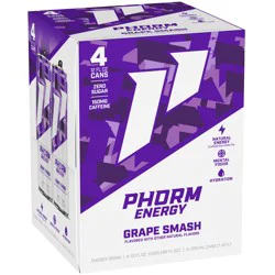 Phorm Energy Grape Smash 4 Pack 12 fl oz Can, 200mg Natural Caffeine from Green Tea
