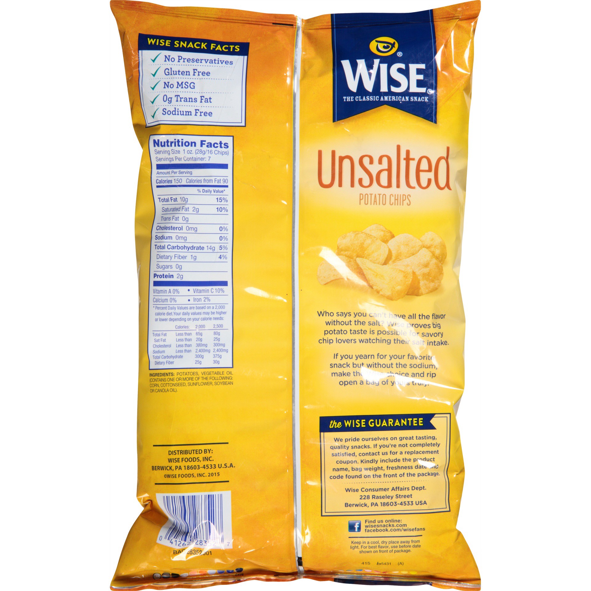 slide 5 of 6, Wise Unsalted Potato Chips, 7 oz