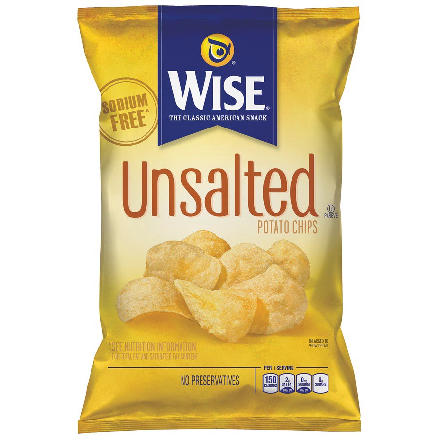 slide 1 of 6, Wise Unsalted Potato Chips, 7 oz