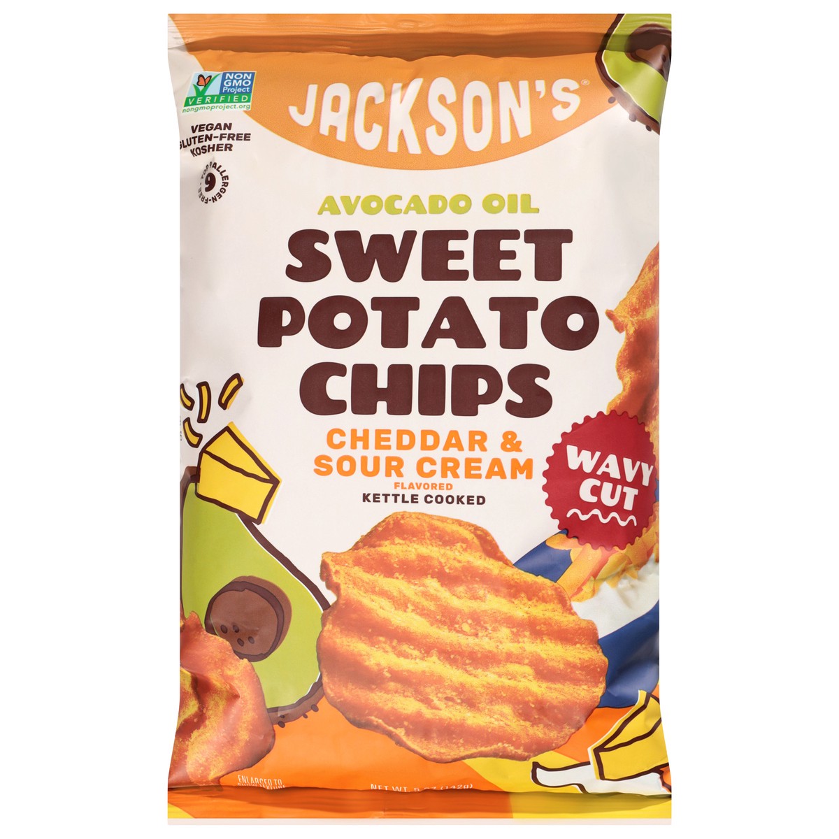 slide 1 of 14, Jackson's Wavy Cut Cheddar & Sour Cream Flavored Sweet Potato Chips 5 oz, 5 oz