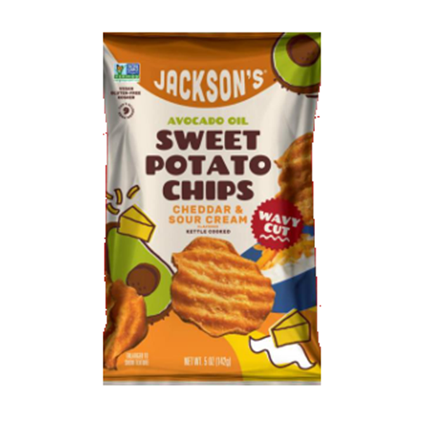 slide 1 of 1, Jackson's Sweet Potato Cheddar & Sour Cream Wavy Chips, 5 oz