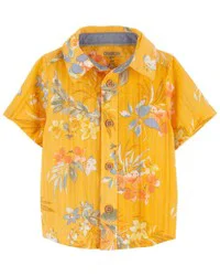 Oshkosh Baby Floral Print Seersucker Button-Front Shirt Burnt Gold 12M