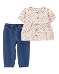 Carter's Baby 2-Piece Floral Button-Front Top & Pull-On Denim Pant Set Multi 9M