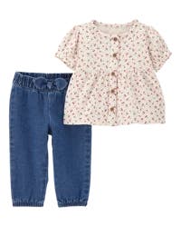 Carter's Baby 2-Piece Floral Button-Front Top & Pull-On Denim Pant Set Multi 9M