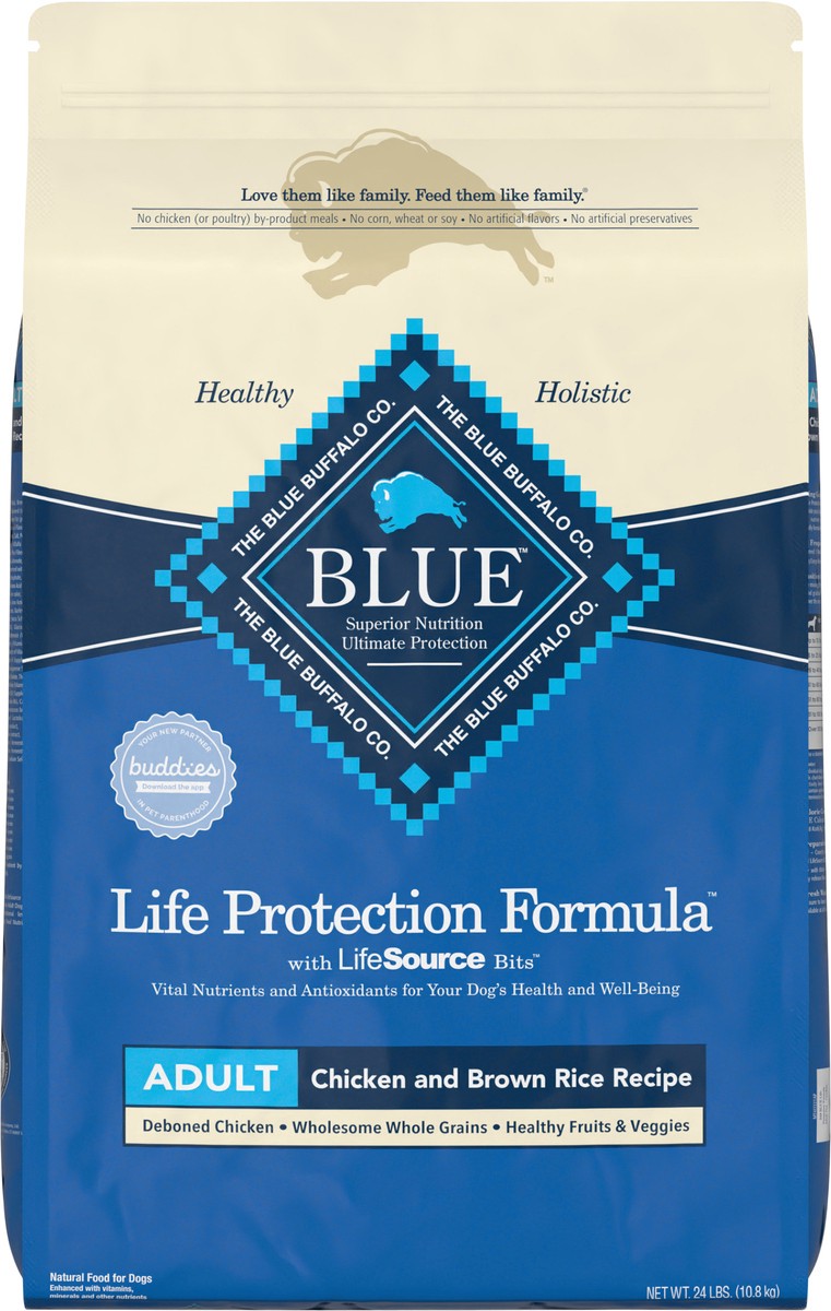 slide 6 of 8, Blue Buffalo Adult Dog Food Chicken & Brown Rice, 24 lb