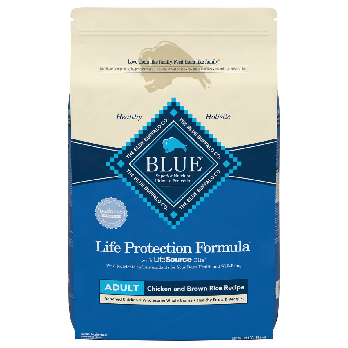 slide 1 of 8, Blue Buffalo Adult Dog Food Chicken & Brown Rice, 24 lb