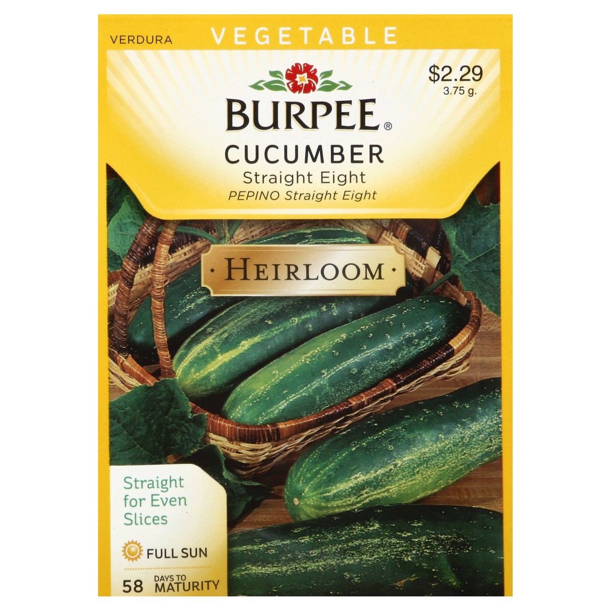 slide 1 of 1, Burpee Seeds, Cucumber, Heirloom, Straight Eight Pre-Priced, 3 gram