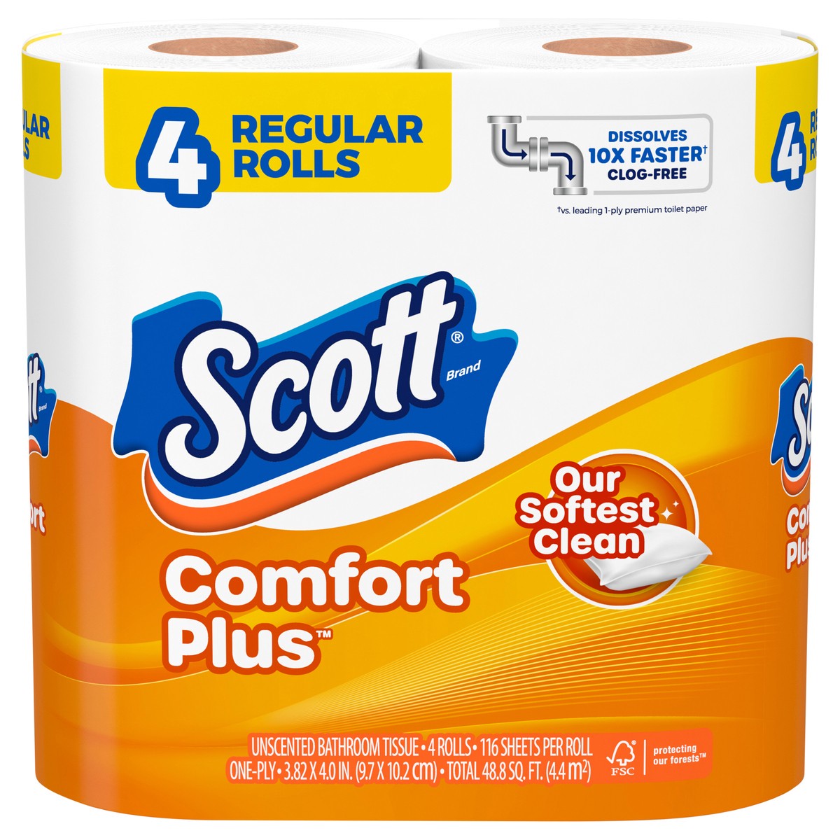 slide 1 of 5, Scott ComfortPlus Toilet Paper, 4 Regular Rolls, 116 Sheets per Roll, Septic-Safe, 1-Ply Toilet Tissue, 4 ct