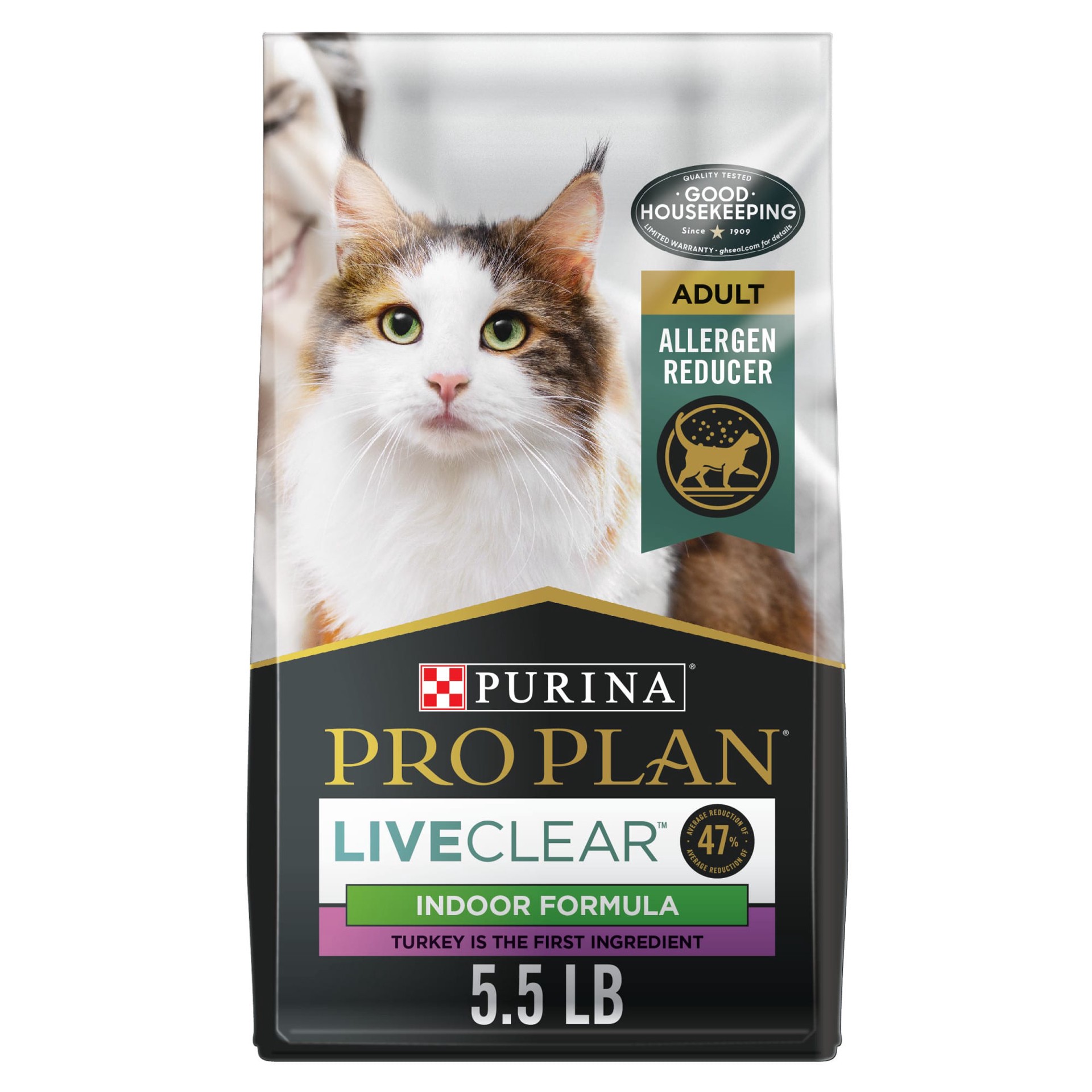 slide 1 of 9, Purina Pro Plan Indoor Cat Food LiveClear Cat Allergen Reducing Turkey and Rice Formula, 33 oz