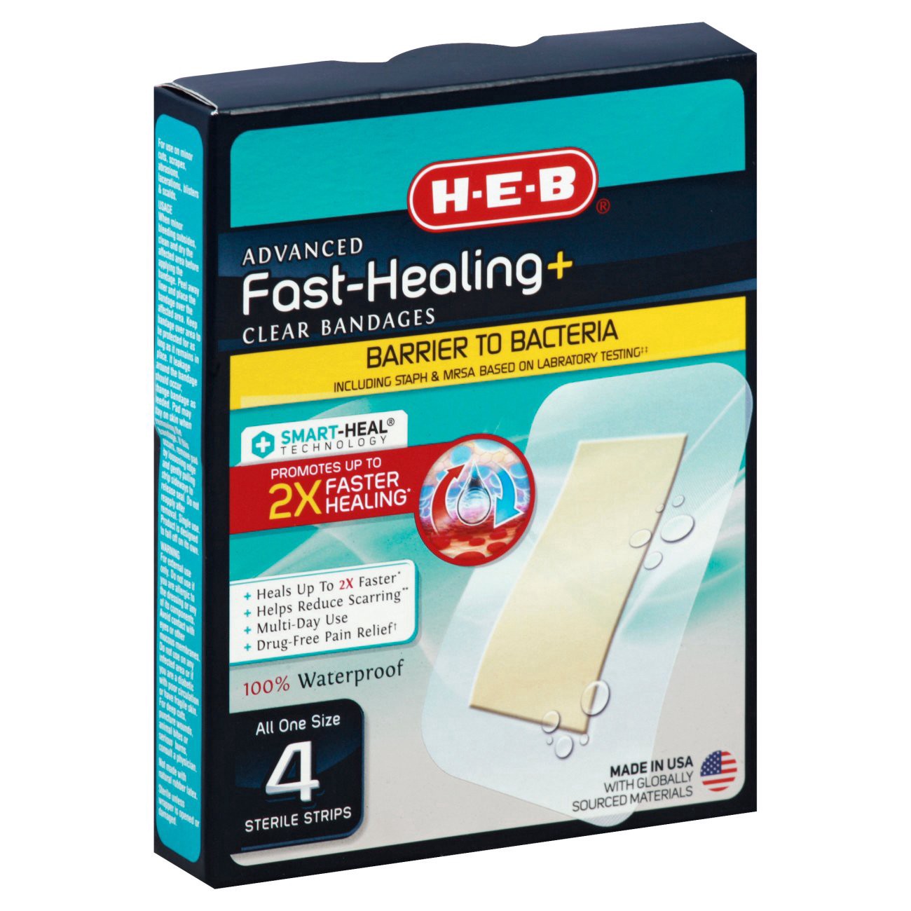 slide 1 of 1, H-E-B Clear Fast-Healing Large Bandages, 4 ct