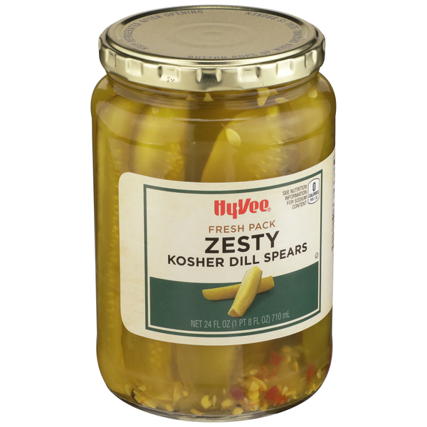 slide 1 of 1, Hy-vee Zesty Kosher Dill Spears, 24 fl oz