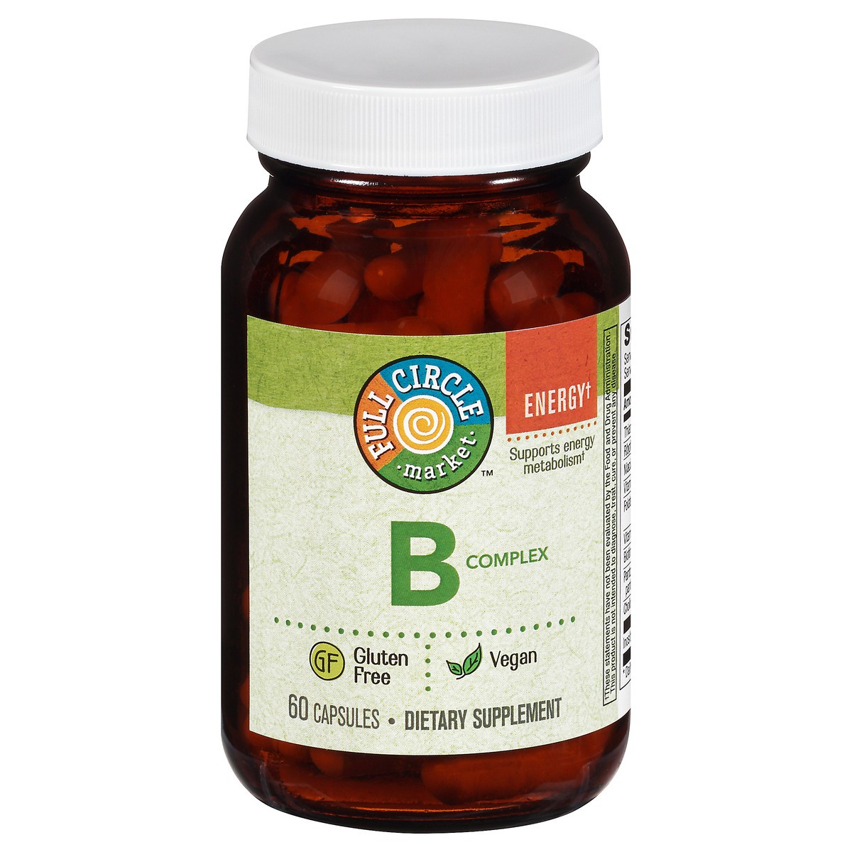 slide 1 of 1, Full Circle Market B Complex Supports Energy Metabolism Dietary Supplement Vegan Capsules, 60 ct