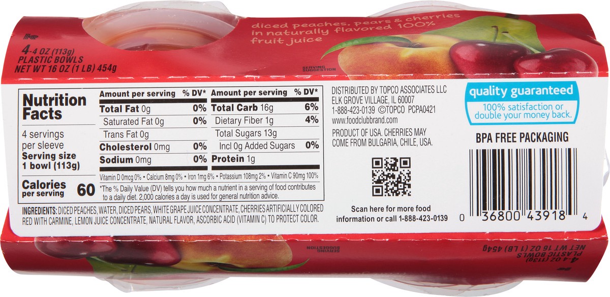 slide 12 of 13, Food Club Cherry Mixed Fruit Cups In Juice, 4 ct; 4 oz