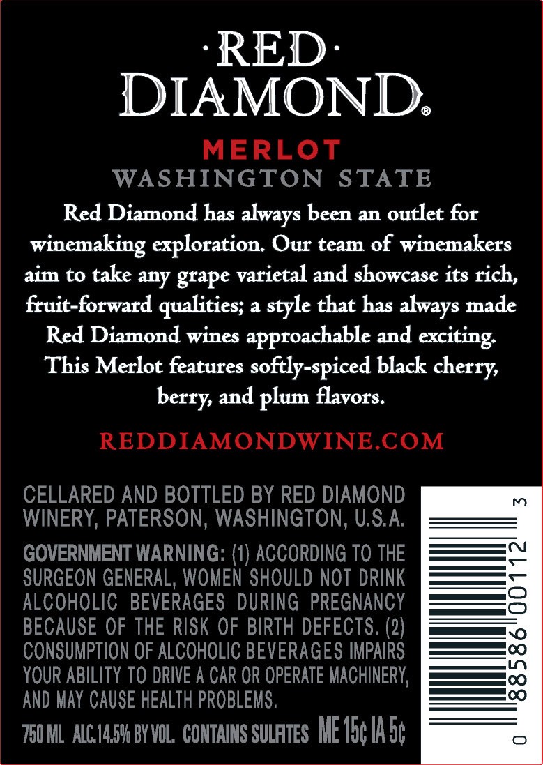 slide 6 of 6, Red Diamond Merlot, Red Wine, 750 mL Bottle, 750 ml