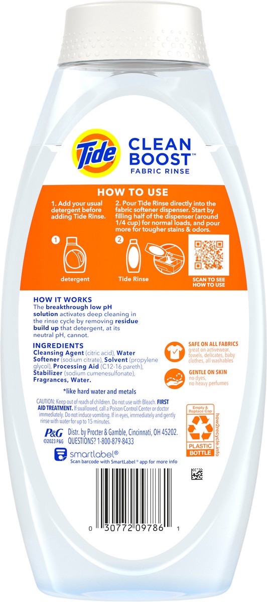 slide 2 of 7, Tide Clean Boost Fabric Rinse, 25.5 fl oz, Removes Odors and Residues, Safe on All Fabrics, Free of Dyes and Heavy Perfumes, Spring Meadow, 25.5 fl oz