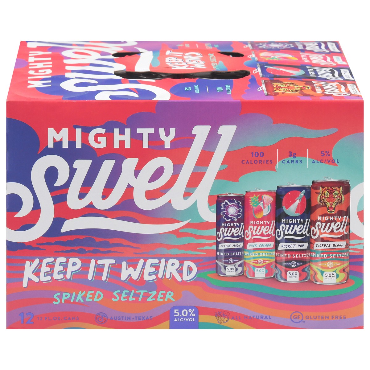 slide 1 of 1, Mighty Swell Keep It Weird Spiked Seltzer 12 - 12 fl oz Cans, 1 ct