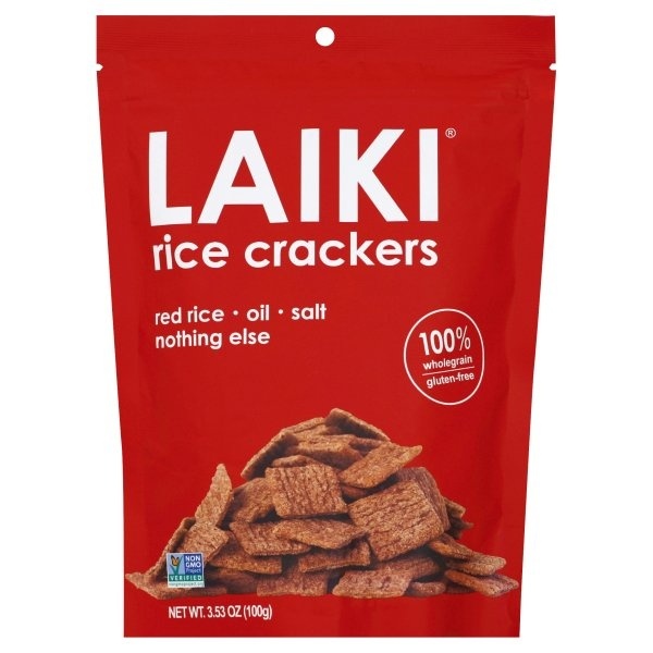 slide 1 of 1, Laiki Rice Crackers, Red, Gluten Free, 100% Whole Grain, With Sea Salt, 3.53 oz