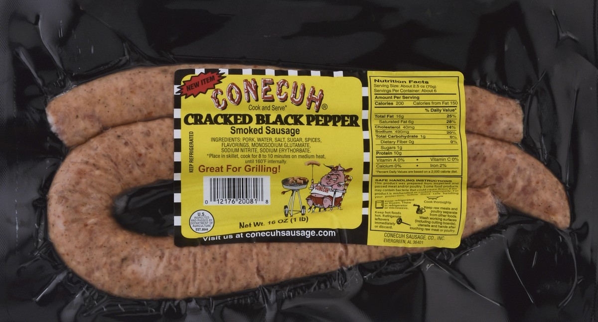 slide 2 of 13, Conecuh Cracked Black Pepper Smoked Sausage 16 oz, 16 oz