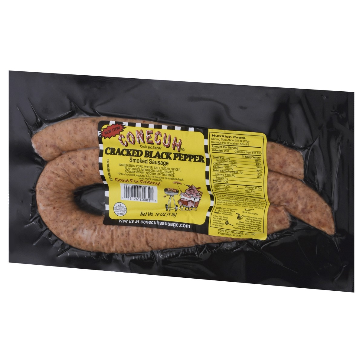 slide 4 of 13, Conecuh Cracked Black Pepper Smoked Sausage 16 oz, 16 oz