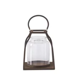Medium Bronze Metal Trapezoid Lanterns With Glass Hurricane