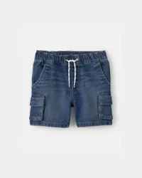 Oshkosh Toddler Boy Denim Drawstring Cargo Shorts - Dark Wash Blue 4T