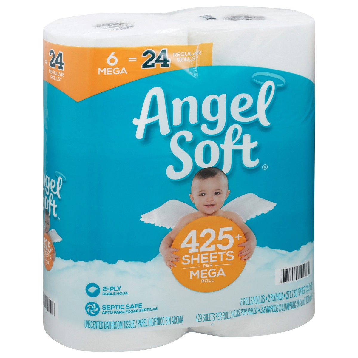 slide 2 of 12, Angel Soft 2-Ply Mega Roll Unscented Bathroom Tissue 6 ea, 6 ct