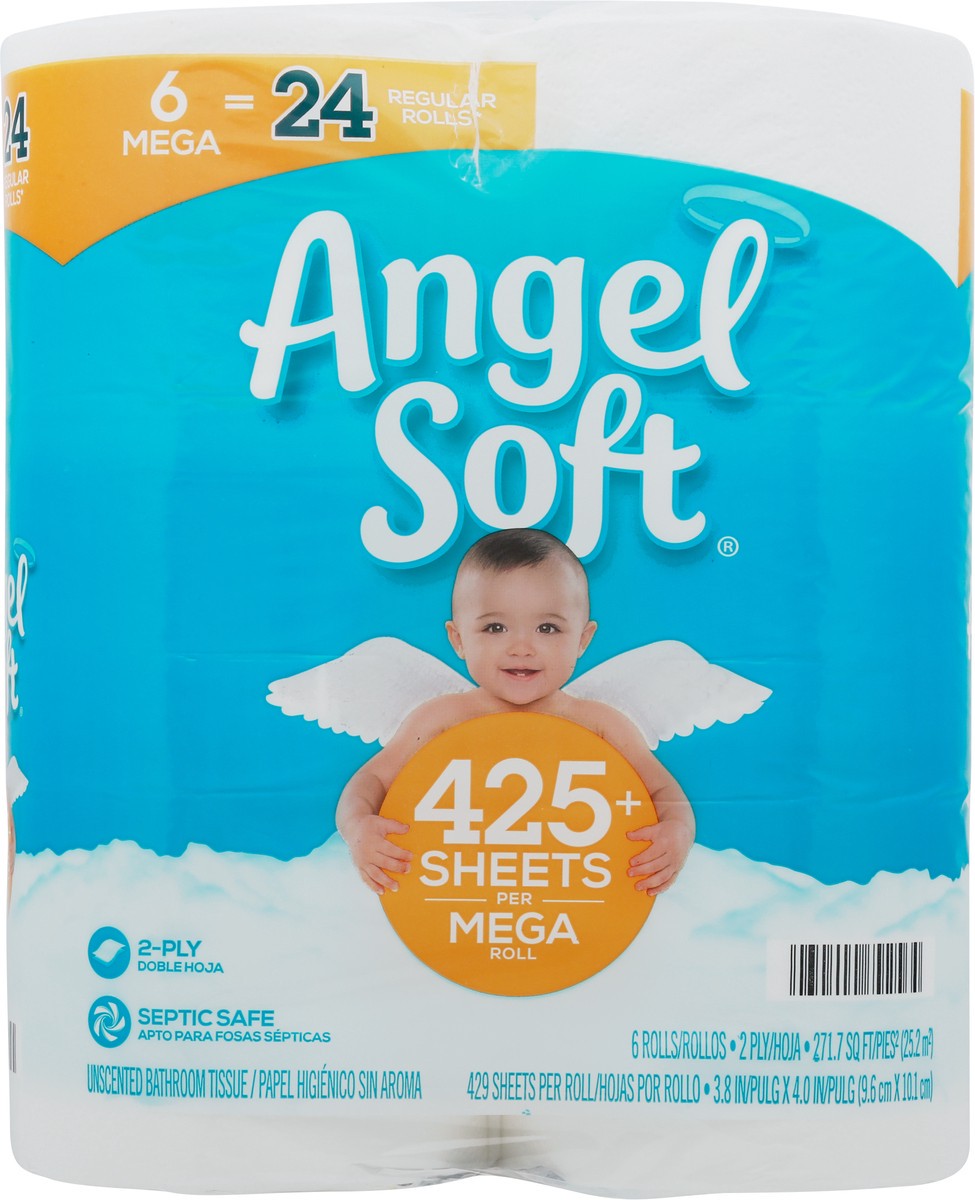 slide 4 of 12, Angel Soft 2-Ply Mega Roll Unscented Bathroom Tissue 6 ea, 6 ct