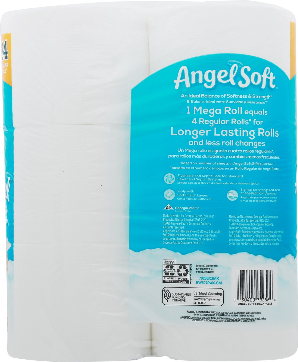 slide 10 of 12, Angel Soft 2-Ply Mega Roll Unscented Bathroom Tissue 6 ea, 6 ct