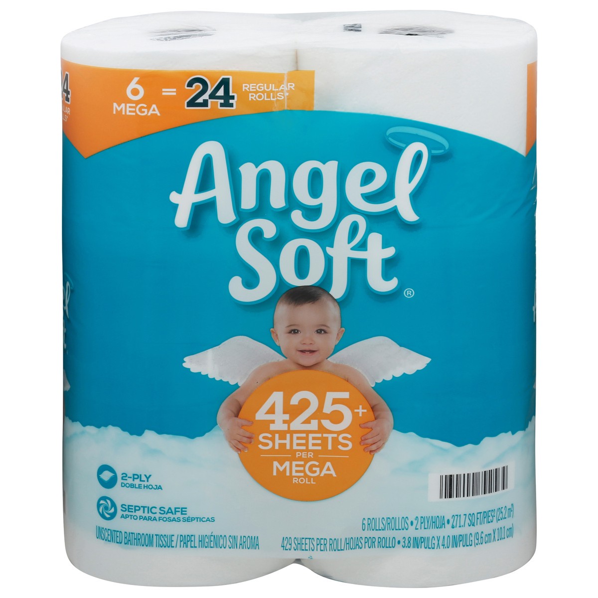 slide 1 of 12, Angel Soft 2-Ply Mega Roll Unscented Bathroom Tissue 6 ea, 6 ct