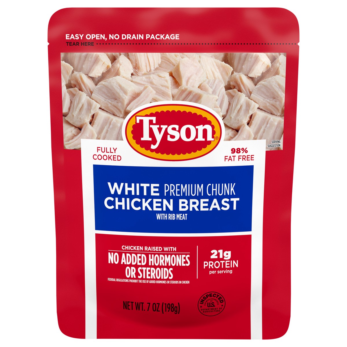 slide 1 of 9, Tyson Premium Chunk White Chicken Breast, 7 oz., 198.45 g