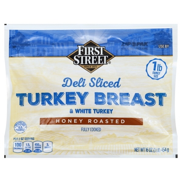 slide 1 of 1, First Street Honey Roasted Turkey, 16 oz