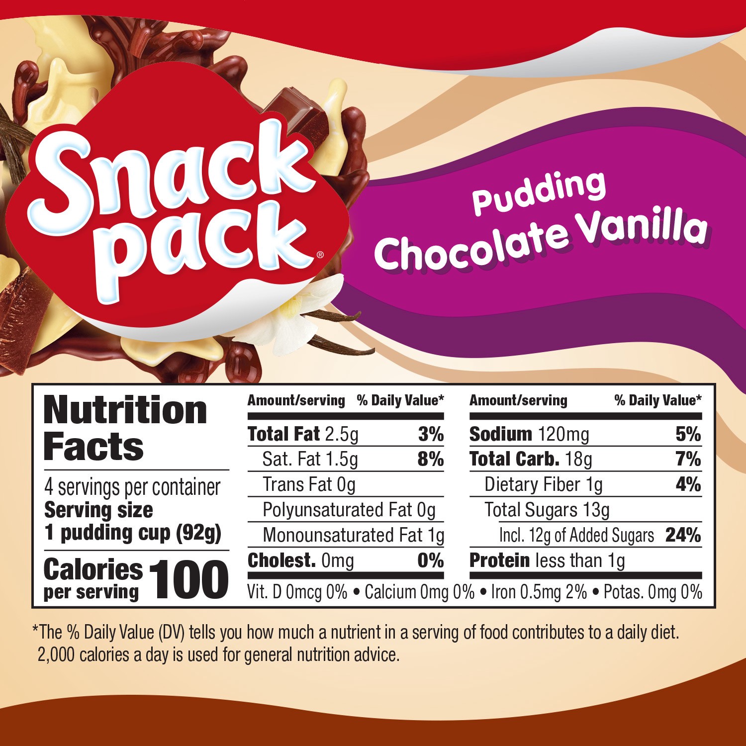 slide 3 of 5, Snack Pack Chocolate Vanilla Flavored Pudding, 4 Count Pudding Cups (12 Pack), 4 ct