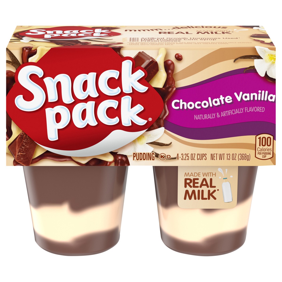 slide 1 of 5, Snack Pack Chocolate Vanilla Flavored Pudding, 3.25 oz Pudding Cups, 4 Count, 12 Pack, 4 ct