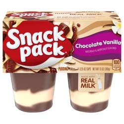 Snack Pack Chocolate Vanilla Flavored Pudding, 3.25 oz Pudding Cups, 4 Count, 12 Pack