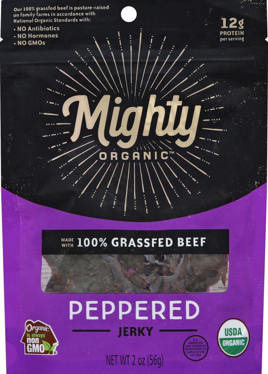 slide 5 of 6, Mighty Organic Jerky, Organic, Peppered, 2 oz