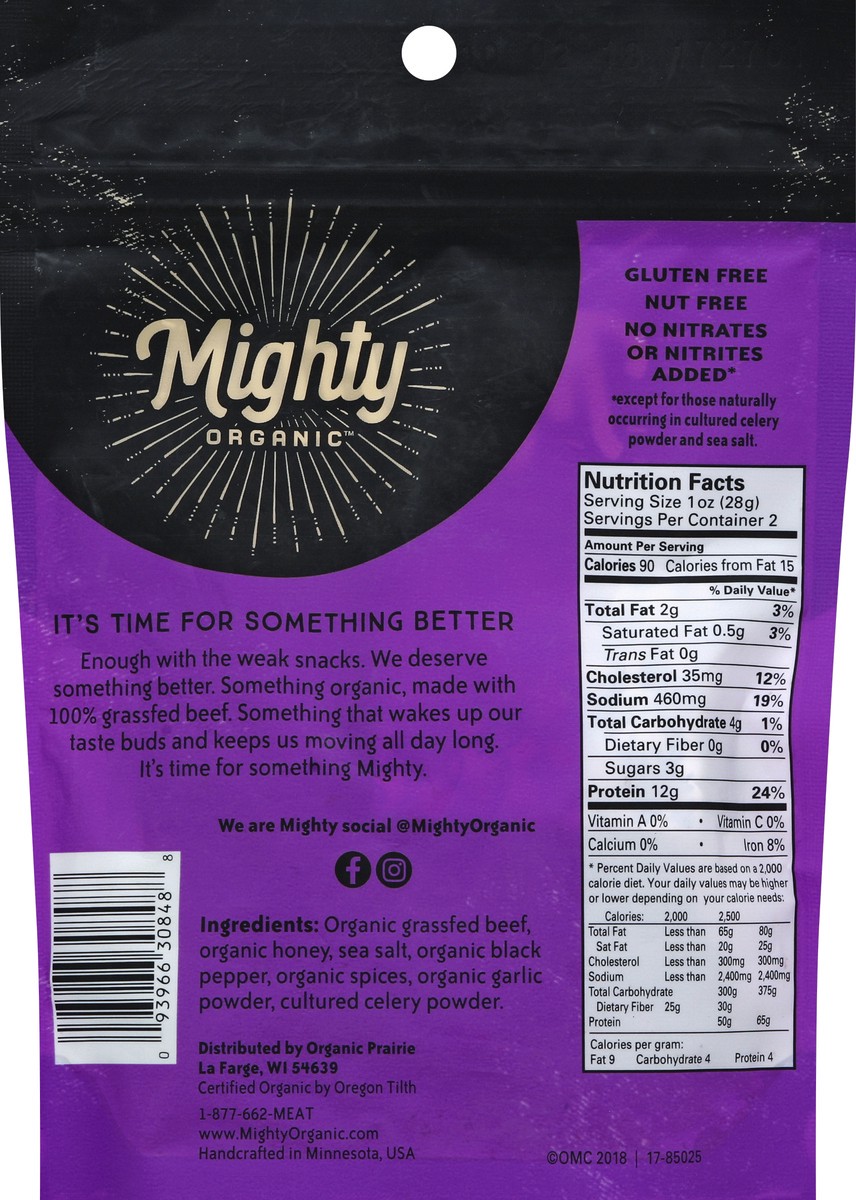 slide 6 of 6, Mighty Organic Jerky, Organic, Peppered, 2 oz