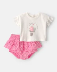 Baby Girl 2-Piece Ice Cream Top & Short Set - Pink Pink/White 6M