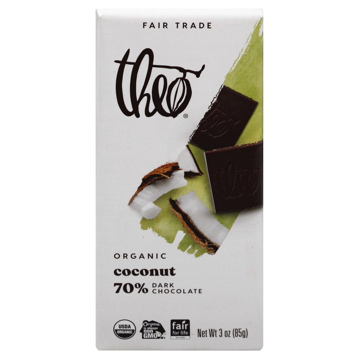 slide 1 of 9, Theo Chocolate Toasted Coconut Dark Chocolate Bar, 3 oz