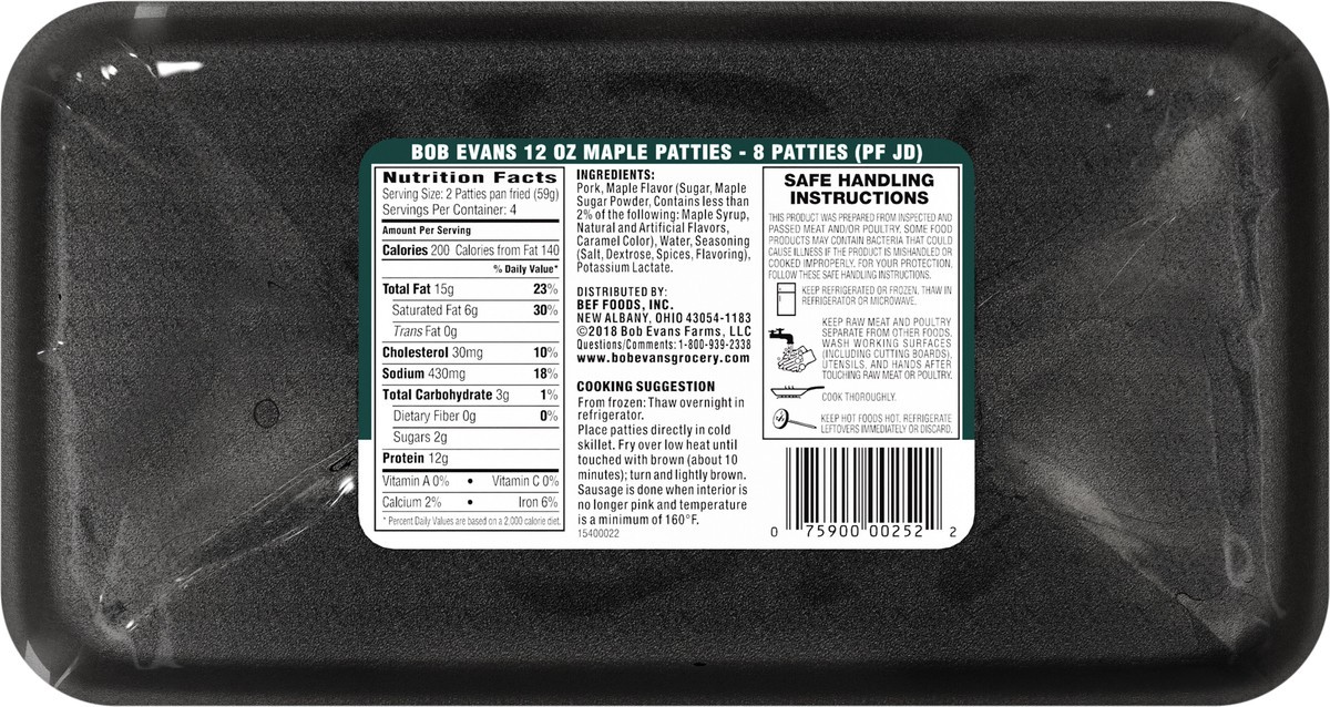 slide 9 of 9, Bob Evans Maple Pork Sausage Patties 12 oz 8 ct, 1 ct