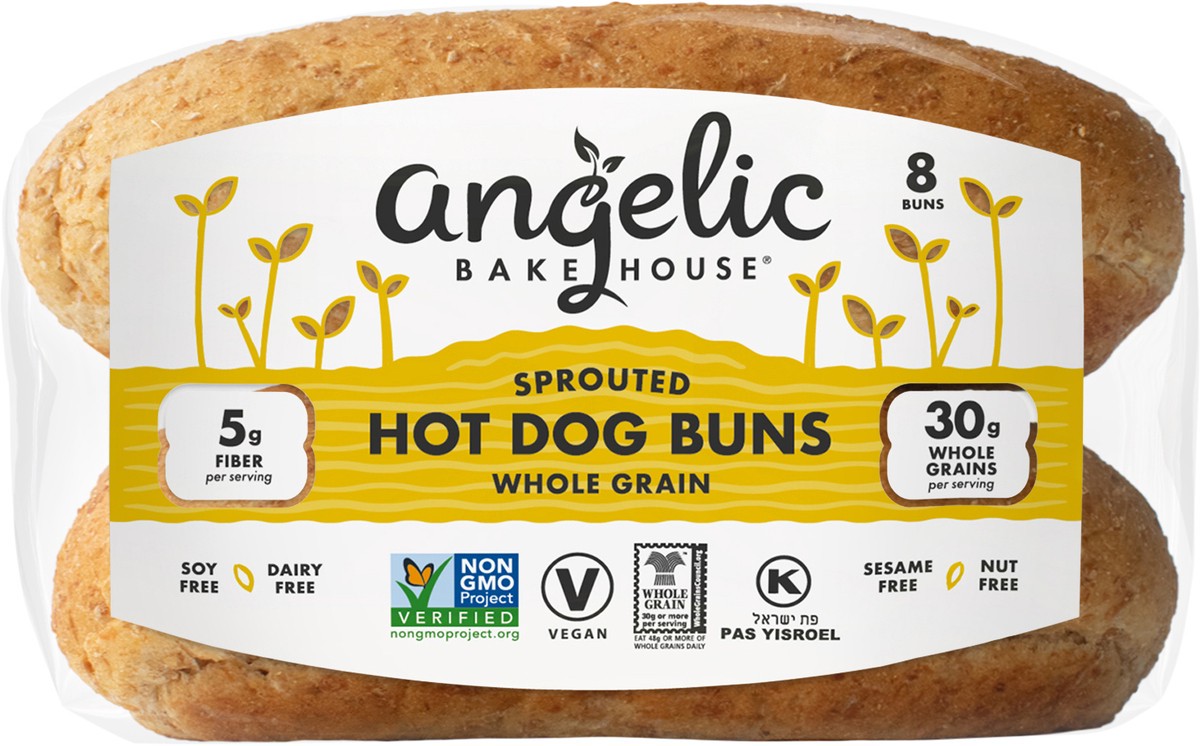 slide 3 of 6, Angelic Bakehouse 7-Grain Hotdog Sprouted Buns, 16 oz