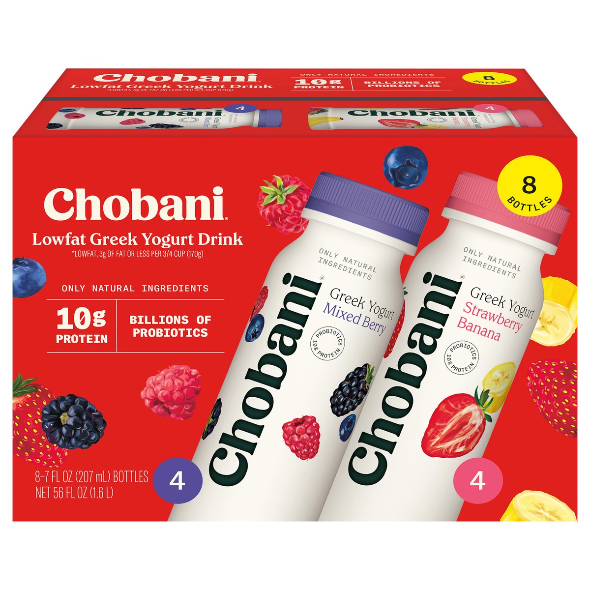 slide 1 of 12, Chobani Lowfat* Greek Yogurt Drink Family Variety 7 fl oz 8PK, 8 ct
