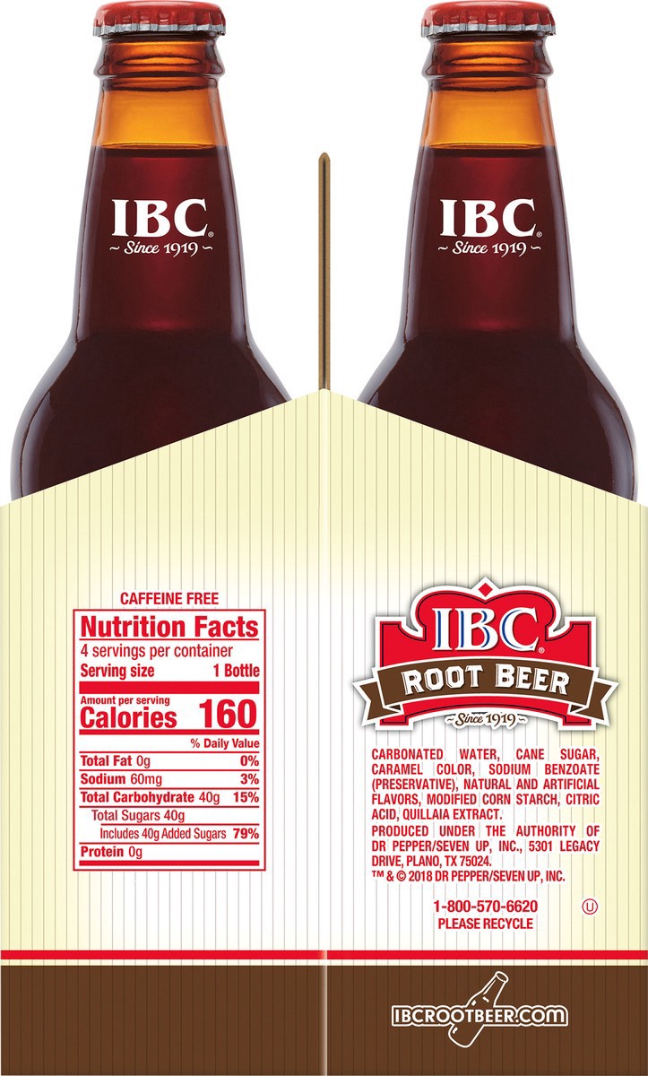 slide 5 of 7, IBC Root Beer Made with Sugar Soda, 12 fl oz glass bottles, 4 pack, 4 ct